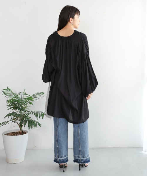 Bou Jeloud（ブージュルード）の「クールタッチレーヨンボリュームスリーブチュニック（チュニック・レディース・ベージュ/パープル/ブラック・38）」の8枚目の写真