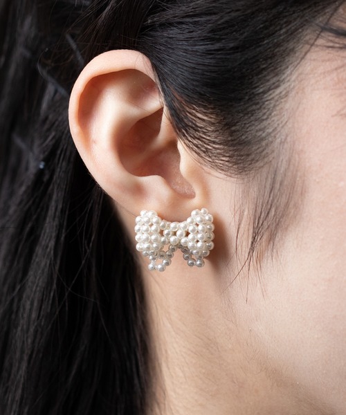 リボン パール ピアス（ピアス（両耳用））｜pumpkin port