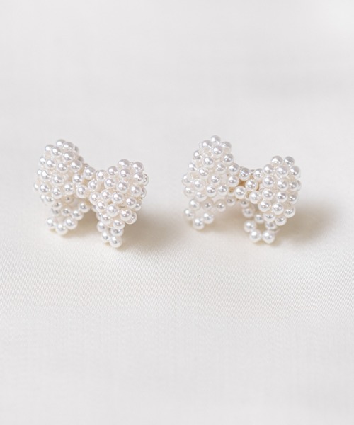 リボン パール ピアス（ピアス（両耳用））｜pumpkin port