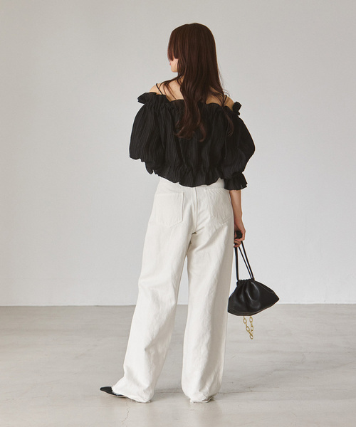 Noble（ノーブル）の「ランダム楊柳オフショルダーブラウス（シャツ/ブラウス・レディース・ブラック/ホワイト系その他・FREE）」の7枚目の写真