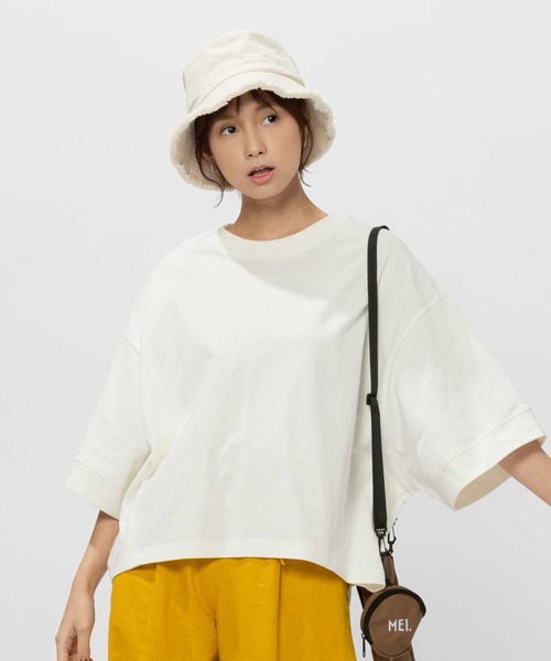 BACK NUMBER(バックナンバー)の「BACK NUMBER(バックナンバー)変形ビッグシルエット半袖Tシャツ(Tシャツ/カットソー・レディース・オフホワイト/ライラック/ブラック・M/L/XL)」の2枚目の写真