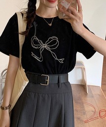 リボンプリントTシャツ