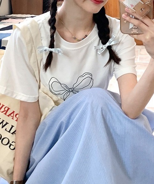 leune(ルネ)の「リボンプリントTシャツ(Tシャツ/カットソー・レディース・オフホワイト/ブラック・FREE)」の17枚目の写真
