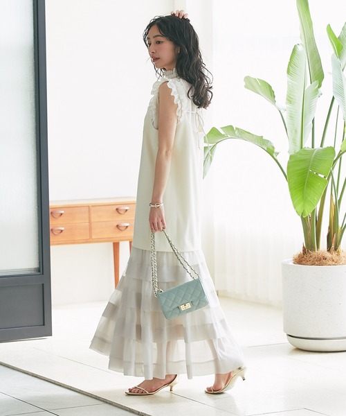 La boutique BonBon - コットンボイルフリルノースリブラウス La boutique BonBon｜【最強愛され】ギャザーフリルリボン