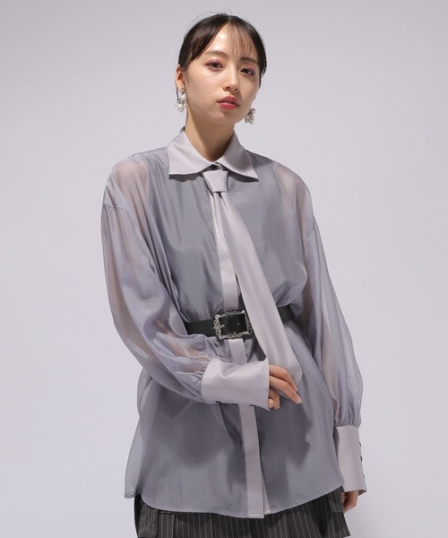 HARE（ハレ）の「ネクタイシアーシャツ(HARE)（シャツ/ブラウス・レディース・グレー/ブラック/ライトパープル・FREE）」の13枚目の写真