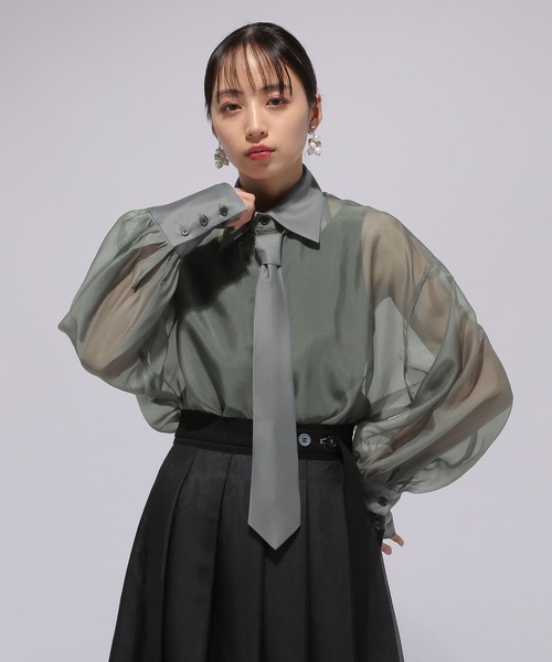 HARE（ハレ）の「ネクタイシアーシャツ(HARE)（シャツ/ブラウス・レディース・グレー/ブラック/ライトパープル・FREE）」の22枚目の写真