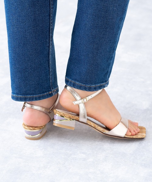 カラーコンビヒールストラップサンダル【Made in Japan】(113-33039)JELLY BEANS(ジェリービーンズ)