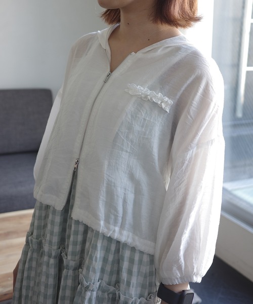 INTER FACTORY（インターファクトリー）の「ショートシアージップパーカー　made in INTER FACTORY（パーカー・レディース・ホワイト/ピンク/ネイビー・FREE）」の5枚目の写真