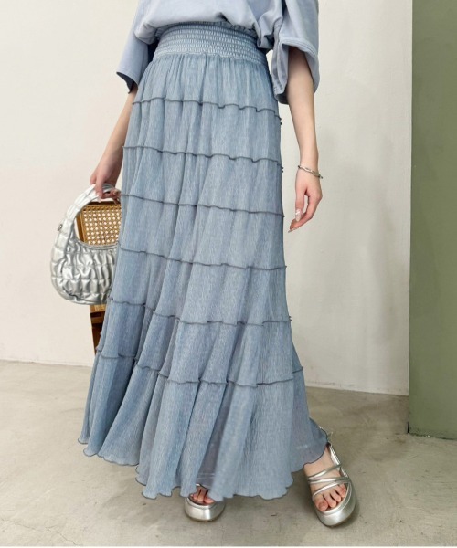 one after another NICE CLAUP（ワンアフターアナザーナイスクラップ）の「プリーツティアードスカート（スカート・レディース・アイボリー/サックスブルー/チャコールグレー・FREE）」の3枚目の写真