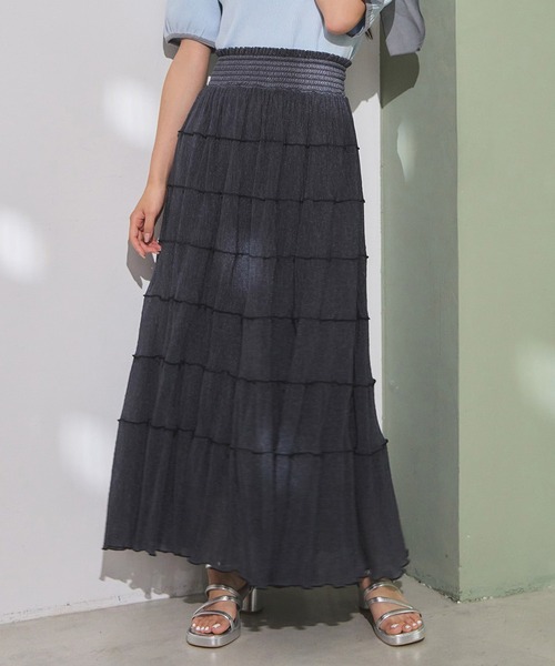 one after another NICE CLAUP（ワンアフターアナザーナイスクラップ）の「プリーツティアードスカート（スカート・レディース・アイボリー/サックスブルー/チャコールグレー・FREE）」の2枚目の写真