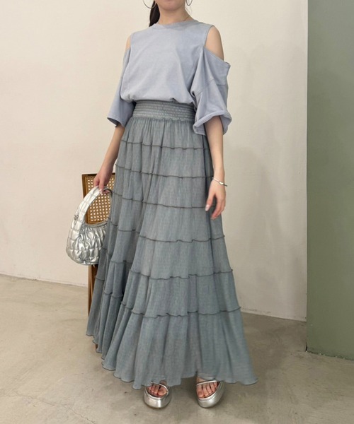 one after another NICE CLAUP（ワンアフターアナザーナイスクラップ）の「プリーツティアードスカート（スカート・レディース・アイボリー/サックスブルー/チャコールグレー・FREE）」の7枚目の写真