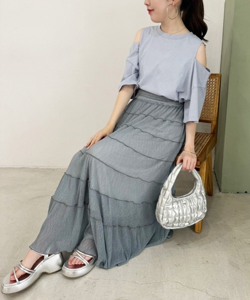 one after another NICE CLAUP（ワンアフターアナザーナイスクラップ）の「プリーツティアードスカート（スカート・レディース・アイボリー/サックスブルー/チャコールグレー・FREE）」の9枚目の写真