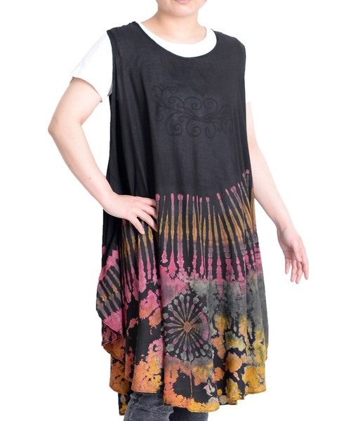 MARAI(マーライ)の「タイダイ染 ノースリーブレーヨンチュニックワンピース(ワンピース・レディース・E/A/D/F/G/B/C・FREE)」の2枚目の写真