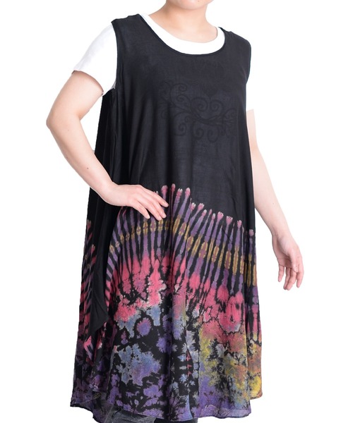 MARAI(マーライ)の「タイダイ染 ノースリーブレーヨンチュニックワンピース(ワンピース・レディース・E/A/D/F/G/B/C・FREE)」の3枚目の写真