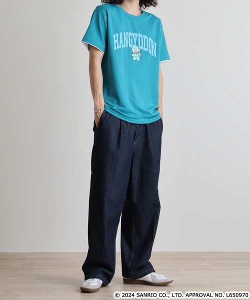 sanrio（サンリオ）の「サンリオキャラクターズ  ハニカムメッシュ袖口レイヤード半袖Tシャツ（Tシャツ/カットソー・メンズ・ネイビー/ピンク系/ホワイト/サックスブルー/ライトオレンジ系/ブルーグリーン/ブラック/ネイビー系・M/L/LL）」の11枚目の写真