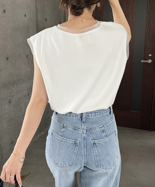 「CAPRICIEUX LE'MAGE」 ノースリーブブラウス FREE ベージュ レディース CAPRICIEUX LE'MAGE｜【再入荷】1ポイントノースリーブTシャツ
