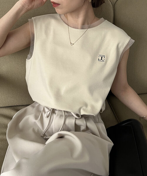 CAPRICIEUX LE'MAGE（カプリシューレマージュ）の「1ポイントノースリーブTシャツ（Tシャツ/カットソー・レディース・ホワイト/ベージュ/ブラック/グレー・FREE）」の18枚目の写真