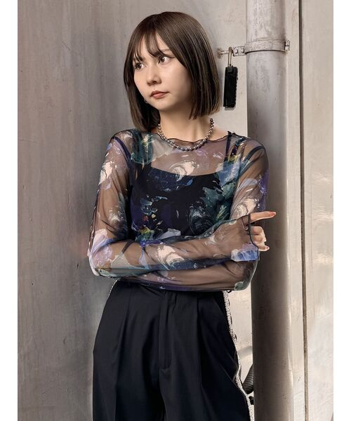 MURUA(ムルーア)の「ペイントチュールトップス【WEB限定】(Tシャツ/カットソー・レディース・ホワイト/ブラック/グレー/ブラウン・FREE)」の15枚目の写真