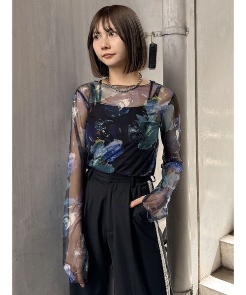 MURUA(ムルーア)の「ペイントチュールトップス【WEB限定】(Tシャツ/カットソー・レディース・ホワイト/ブラック/グレー/ブラウン・FREE)」の16枚目の写真