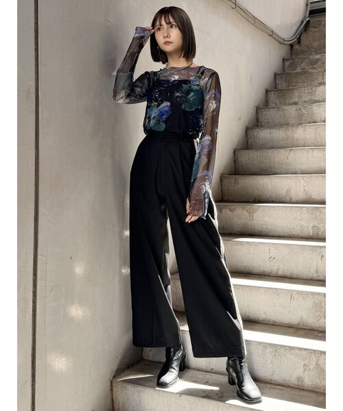 MURUA(ムルーア)の「ペイントチュールトップス【WEB限定】(Tシャツ/カットソー・レディース・ホワイト/ブラック/グレー/ブラウン・FREE)」の18枚目の写真