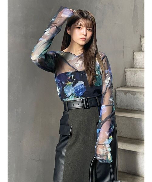 MURUA(ムルーア)の「ペイントチュールトップス【WEB限定】(Tシャツ/カットソー・レディース・ホワイト/ブラック/グレー/ブラウン・FREE)」の21枚目の写真