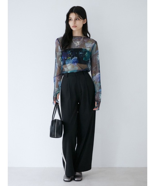 MURUA(ムルーア)の「ペイントチュールトップス【WEB限定】(Tシャツ/カットソー・レディース・ホワイト/ブラック/グレー/ブラウン・FREE)」の12枚目の写真