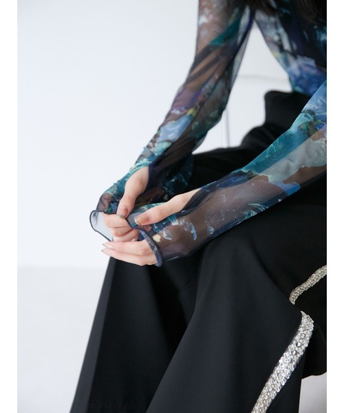 MURUA(ムルーア)の「ペイントチュールトップス【WEB限定】(Tシャツ/カットソー・レディース・ホワイト/ブラック/グレー/ブラウン・FREE)」の8枚目の写真