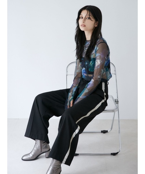 MURUA(ムルーア)の「ペイントチュールトップス【WEB限定】(Tシャツ/カットソー・レディース・ホワイト/ブラック/グレー/ブラウン・FREE)」の9枚目の写真