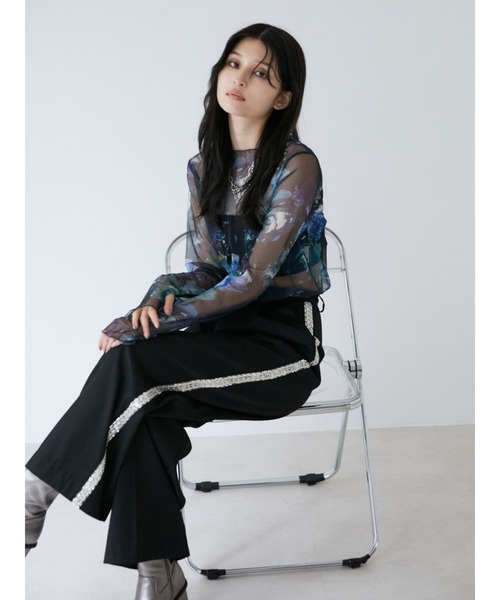 MURUA(ムルーア)の「ペイントチュールトップス【WEB限定】(Tシャツ/カットソー・レディース・ホワイト/ブラック/グレー/ブラウン・FREE)」の10枚目の写真