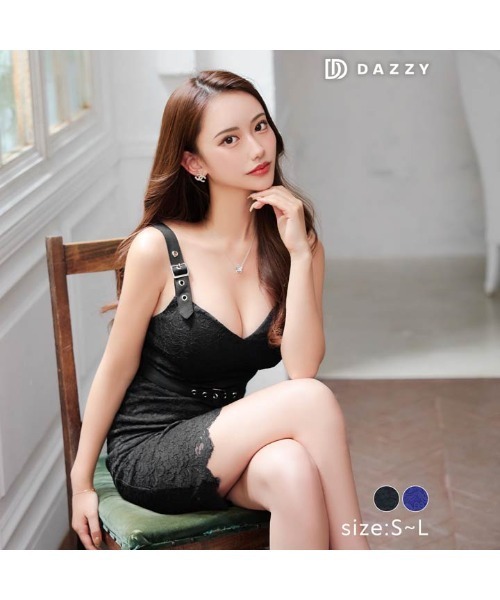 DAZZY(デイジー)の「オールフラワーレース ベルトモチーフ キャミソール タイト ミニ ドレス(ドレス・レディース・ブルー/ブラック・M/S/L)」の11枚目の写真