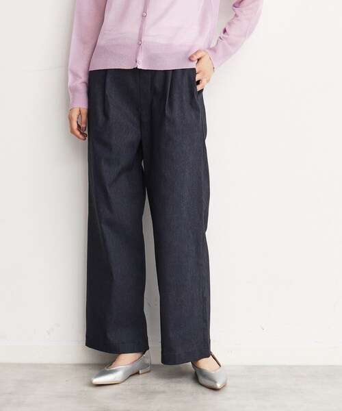 THE SHOP TK （ザ ショップ ティーケー ）の「◆【美脚・細見え/セットUP可】ツイル＆シャンブレーワイドパンツ/洗える（その他パンツ・レディース・ベージュ/ネイビー/チャコールグレー/ブラック・11/12/13）」の4枚目の写真