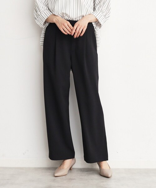 THE SHOP TK （ザ ショップ ティーケー ）の「◆【美脚・細見え/セットUP可】ツイル＆シャンブレーワイドパンツ/洗える（その他パンツ・レディース・ベージュ/ネイビー/チャコールグレー/ブラック・11/12/13）」の2枚目の写真