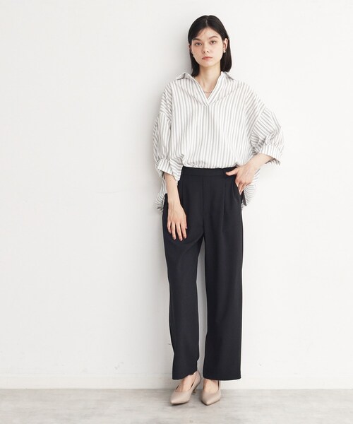 THE SHOP TK （ザ ショップ ティーケー ）の「◆【美脚・細見え/セットUP可】ツイル＆シャンブレーワイドパンツ/洗える（その他パンツ・レディース・ベージュ/ネイビー/チャコールグレー/ブラック・11/12/13）」の21枚目の写真
