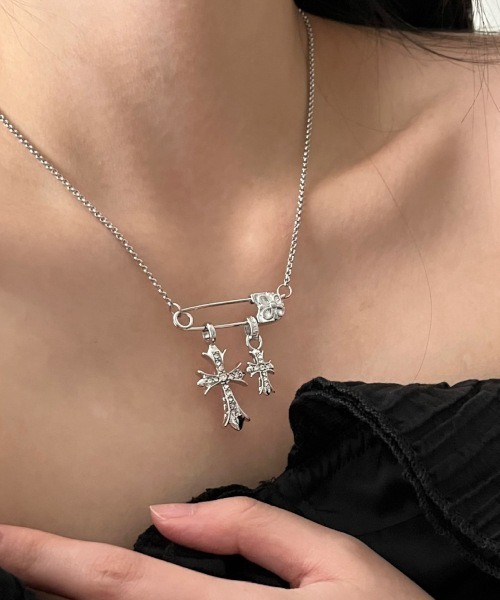 Bz】ダブルクロス安全ピンモチーフネックレス（MA）（ネックレス