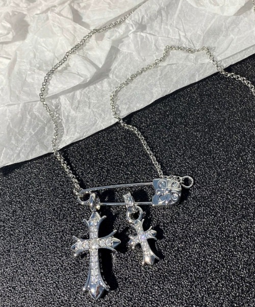 Bz】ダブルクロス安全ピンモチーフネックレス（MA）（ネックレス