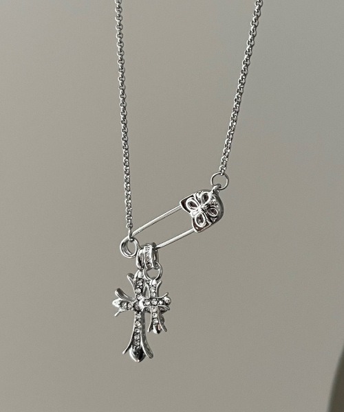 Bz】ダブルクロス安全ピンモチーフネックレス（MA）（ネックレス