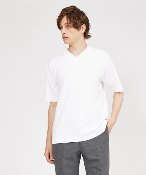 DESIGNWORKS(デザインワークス)の「【定番人気】超度詰微起毛スムース Vネック 半袖Tシャツ(Tシャツ/カットソー・メンズ・ブラック/ホワイト・44/48/50/46/52)」の1枚目の写真
