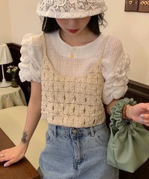 shopnikoniko | ビスチェ かぎ針 ニットベスト サマーニット ベスト キャミソール ショート丈 クロシェ編み(ベスト)