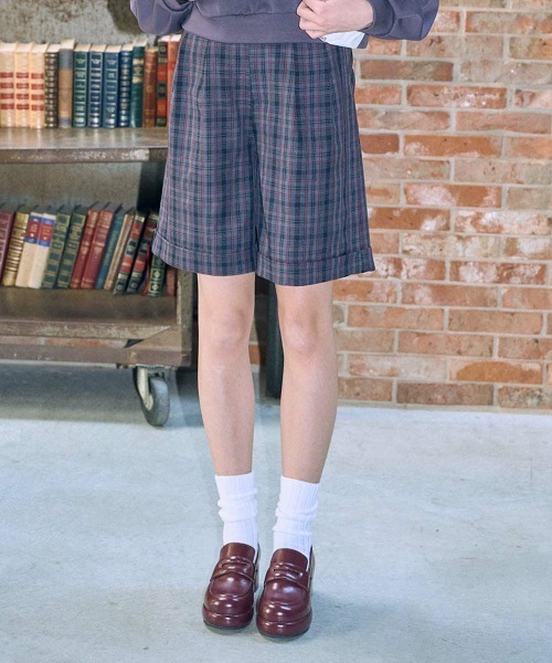 F i.n.t(フィント)の「チェックバミューダパンツ/fint(その他パンツ・レディース・ネイビー/ブラウン・FREE)」の1枚目の写真