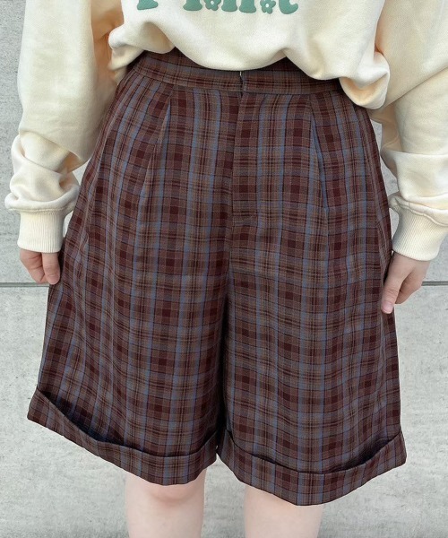 F i.n.t(フィント)の「チェックバミューダパンツ/fint(その他パンツ・レディース・ネイビー/ブラウン・FREE)」の2枚目の写真