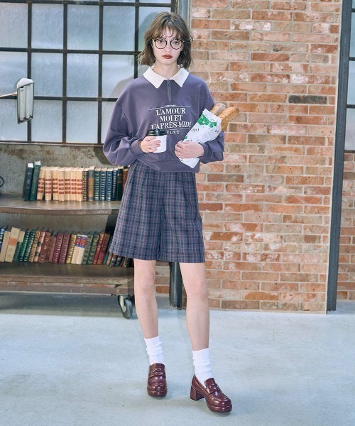 F i.n.t(フィント)の「チェックバミューダパンツ/fint(その他パンツ・レディース・ネイビー/ブラウン・FREE)」の3枚目の写真