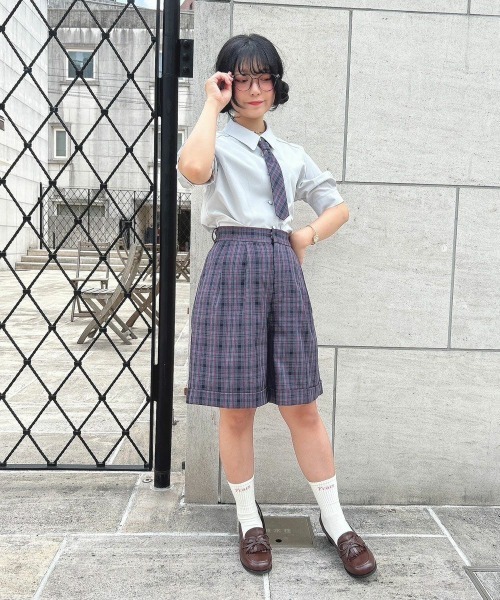 F i.n.t(フィント)の「チェックバミューダパンツ/fint(その他パンツ・レディース・ネイビー/ブラウン・FREE)」の6枚目の写真