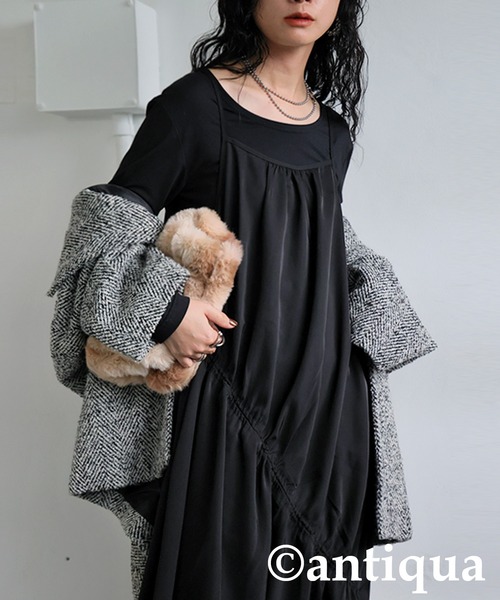 antiqua(アンティカ)の「シャーリングドロストワンピース(ワンピース・レディース・ブラック・ONESIZE)」の13枚目の写真