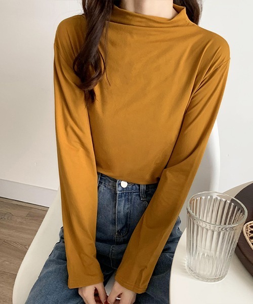 ad thie(アドティエ)の「ベーシック・カラー豊富 ハイネックトップス(Tシャツ/カットソー・レディース・チャコール/ブラック/ブルーグレー/ピンクベージュ/ホワイト/ピンク/ライトグリーン/キャメル・FREE)」の6枚目の写真