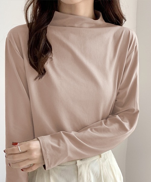 ad thie(アドティエ)の「ベーシック・カラー豊富 ハイネックトップス(Tシャツ/カットソー・レディース・チャコール/ブラック/ブルーグレー/ピンクベージュ/ホワイト/ピンク/ライトグリーン/キャメル・FREE)」の8枚目の写真
