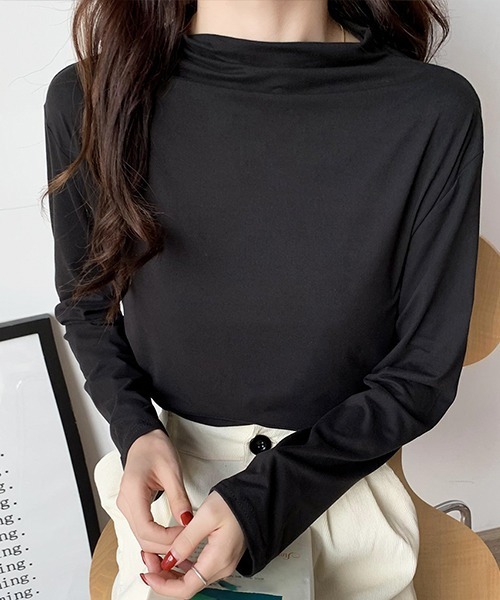 ad thie(アドティエ)の「ベーシック・カラー豊富 ハイネックトップス(Tシャツ/カットソー・レディース・チャコール/ブラック/ブルーグレー/ピンクベージュ/ホワイト/ピンク/ライトグリーン/キャメル・FREE)」の1枚目の写真