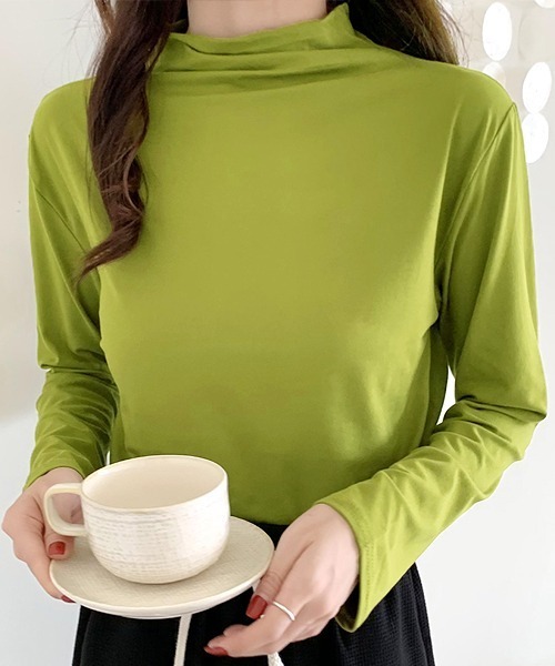 ad thie(アドティエ)の「ベーシック・カラー豊富 ハイネックトップス(Tシャツ/カットソー・レディース・チャコール/ブラック/ブルーグレー/ピンクベージュ/ホワイト/ピンク/ライトグリーン/キャメル・FREE)」の17枚目の写真