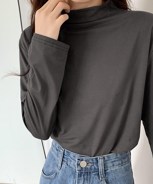 ad thie(アドティエ)の「ベーシック・カラー豊富 ハイネックトップス(Tシャツ/カットソー・レディース・チャコール/ブラック/ブルーグレー/ピンクベージュ/ホワイト/ピンク/ライトグリーン/キャメル・FREE)」の16枚目の写真