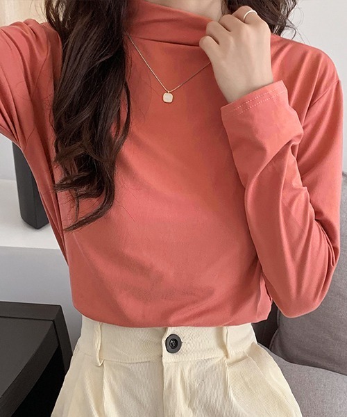 ad thie(アドティエ)の「ベーシック・カラー豊富 ハイネックトップス(Tシャツ/カットソー・レディース・チャコール/ブラック/ブルーグレー/ピンクベージュ/ホワイト/ピンク/ライトグリーン/キャメル・FREE)」の22枚目の写真