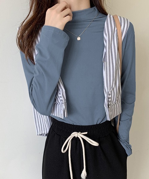 ad thie(アドティエ)の「ベーシック・カラー豊富 ハイネックトップス(Tシャツ/カットソー・レディース・チャコール/ブラック/ブルーグレー/ピンクベージュ/ホワイト/ピンク/ライトグリーン/キャメル・FREE)」の14枚目の写真